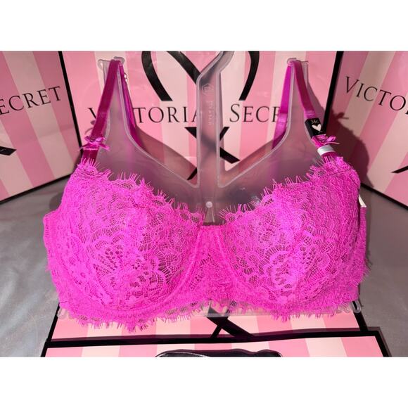 Victoria's Secret Other - Victoria's Secret Bra Dream Angels 34C Eyelash Lace Hot Pink